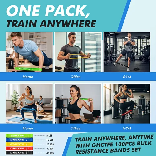 Vista 5 de 20/100PCS Resistance Bands Bulk Set for Trainers, Small Groups & Fitness Classes, Mini Bands for Glutes, Legs, and Core Workouts, Loop Exercise