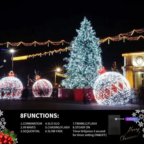 Vista 4 de 1000 luces LED de Navidad enchufables, tira de luces de petardo de 81 pies para exteriores, impermeable, con controlador, 8 modos de luces en racimo