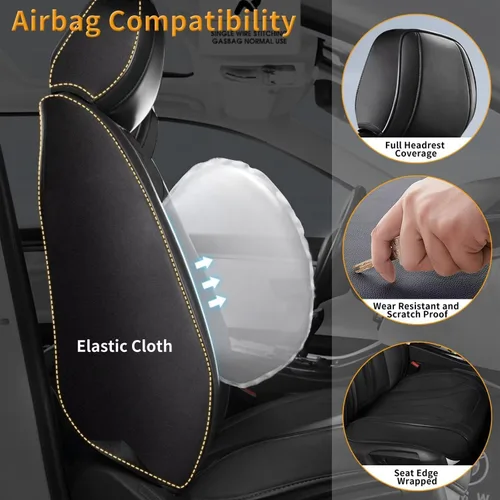 Vista 4 de Car Seat Covers Fit for Jeep Compass 2012-2025 Breathable Leather Seat Cusion Fit for Compass (2 Seat,Black)