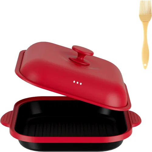 Vista 10 de Sartén Parrilla para Microondas con Tapa - Cocinador de Tocino, Crispador y Hacedor de Queso a la Parrilla, Utensilios de Cocina para Microondas