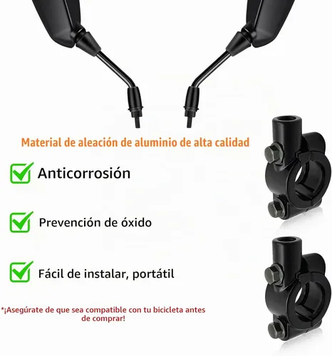 Vista 5 de 2 piezas de soporte de montaje para espejo de manillar de motocicleta, abrazadera de montaje de rosca de espejo de aluminio de 7/8", adaptador