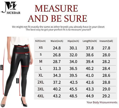 Vista 6 de MCEDAR - Leggings de piel sintética para mujer de cintura alta sexys y ceñidos disponible en tallas grandes