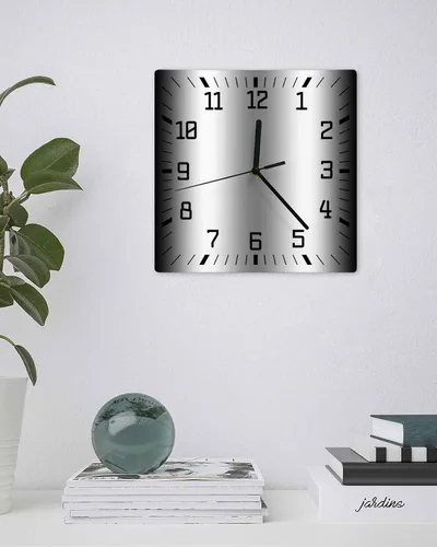Vista 3 de Reloj de pared de madera blanco y negro degradado, silencioso, sin tictac, simple, abstracto, a rayas, estilo granja, cuadrado, funciona