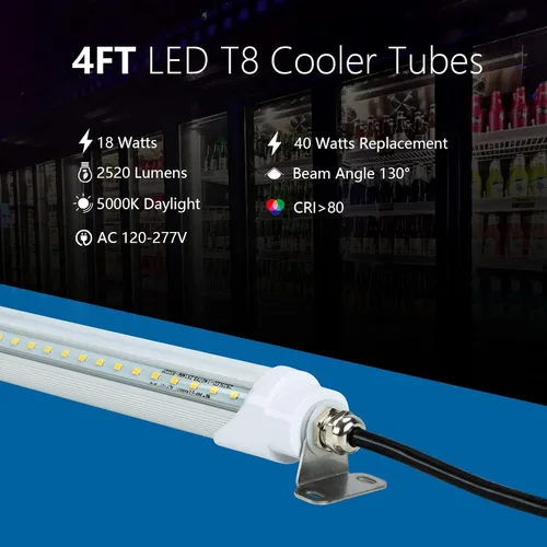 Vista 3 de Tubo de luz LED T8 de 4 pies para refrigerador, 18 W, 2520 lm, luz diurna blanca de 5000 K, luz diurna no regulable, luces LED para refrigerador o 1
