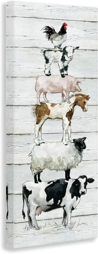 Vista 2 de Stupell Industries 'Country Farm Animal Stack', lienzo artístico, 10 x 24 pulgadas, fácil de colgar y resistente, fabricado en Estados Unidos, por