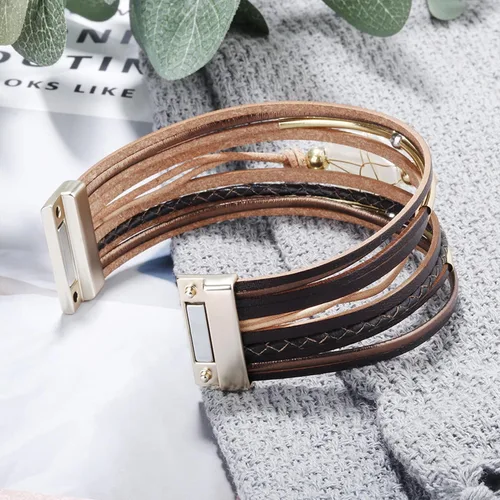 Vista 4 de Long tiantian Pulsera de cuero con perlas barrocas, pulsera bohemia, magnífica pulsera de tubo de oro, regalo de joyería para mujeres, adolescentes