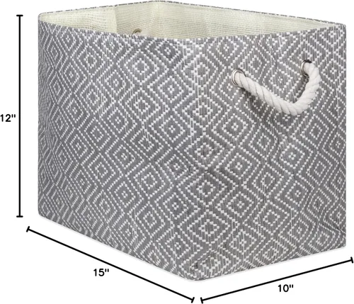 Vista 9 de DII Contenedor de almacenamiento de papel tejido, tejido de canasta de diamante, gris/blanco, mediano