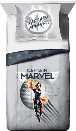 Vista 2 de Jay Franco Captain Marvel Cool Energy - Juego de cama individual, color gris