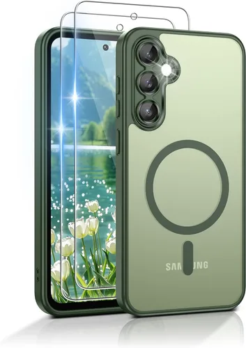 Vista 205 de Gritup Funda para Samsung Galaxy S23 con 2 protectores de pantalla (compatible con MagSafe) (protección de grado militar), delgada, translúcida Negro