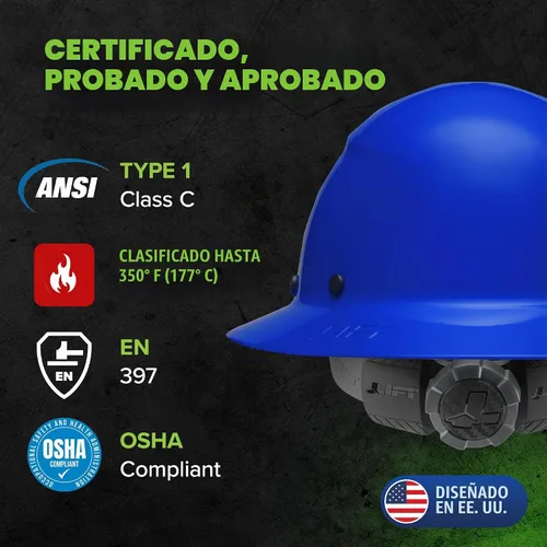 Vista 5 de Lift Dax - Casco de seguridad de ala completa de resina de fibra, suspensión de 6 puntos Azul