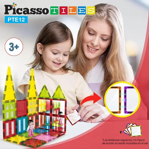 Vista 3 de PicassoTiles Bloques Magnéticos de Azulejos Espejo para Construcción, Regalos Sensoriales de Construcción Juego de Expansión Cuadrado de Imanes
