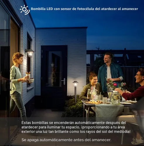 Vista 5 de GEPLAD Paquete de 6 bombillas LED A19 con sensor A19, fotocélula automática de encendido/apagado automático para iluminación al aire libre, luz