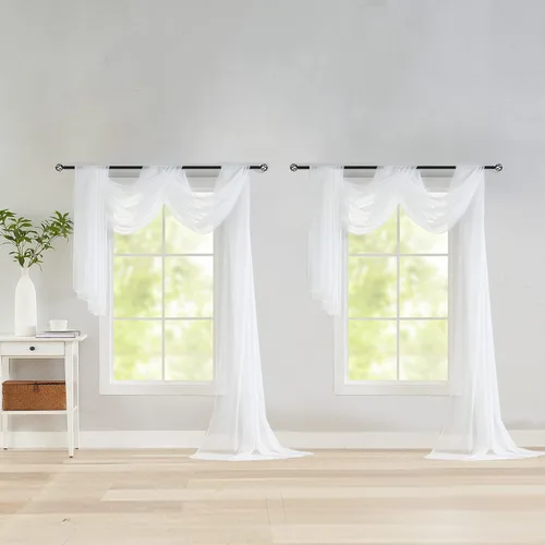 Vista 12 de poefun Cortinas transparentes negras para ventanas, toldo drapeado, cortina de cama, bufanda, camino de mesa de boda, sala de estar, dormitorio