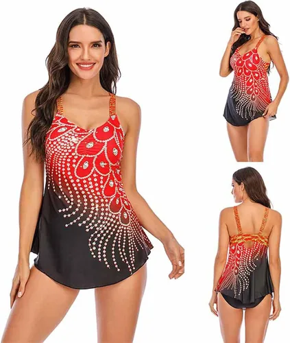 Vista 2 de Traje de baño tankini de dos piezas para mujer con pantalones cortos con giro frontal y cuello en V