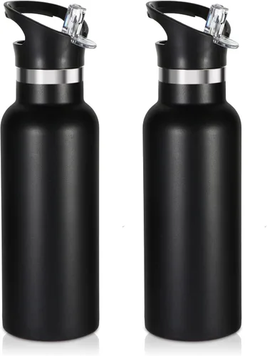 Vista 39 de Volhoply Botella de agua aislada para niños de 17 onzas, botellas de agua de acero inoxidable con tapa con pajilla, botella de agua de metal al