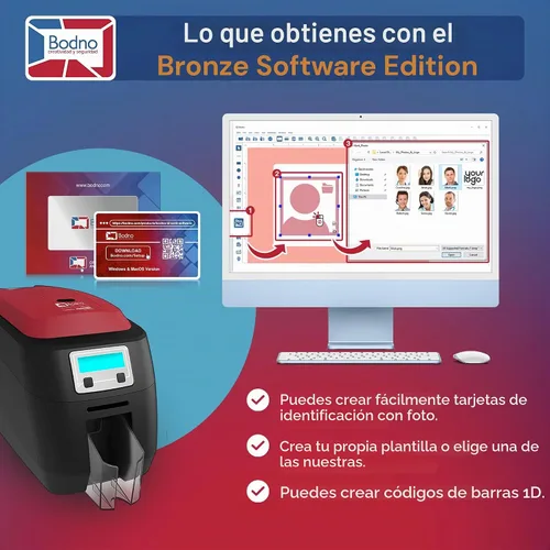 Vista 4 de Bodno Magicard 400X Impresora de tarjetas de identificación de doble cara y paquete completo de suministros con software ID - Edición Bronce