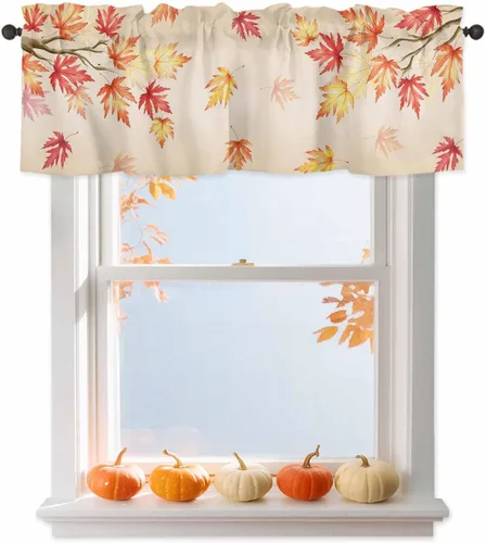 Vista 97 de Cortina de ventana ajustable con lazos para ventana, cenefa de cocina para sala de estar, arte abstracto, sol y arco iris, bolsillo para barra