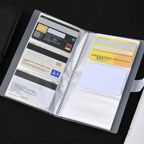 Vista 9 de 240 ranuras insertadas libro de tarjetas de visita transparente titulares de tarjetas de crédito fundas de plástico insertos tarjeta titular