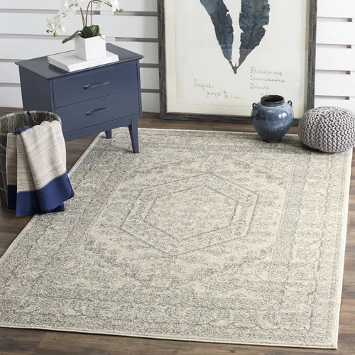 Vista 77 de SAFAVIEH ADR108B - Tapete de la colección Adirondack, 2 pies 1 pulgada x 6 pies, marfil y plateado, diseño de medallón oriental, no desprende