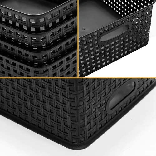 Vista 2 de Eslite Cestas de almacenamiento de plástico para organizar, 11 x 8.5 x 4.7 pulgadas, paquete de 4 (negro)