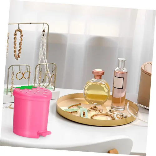 Vista 6 de Healeved Bote de basura de fresa, mini bote de basura para escritorio, baño, pequeño, para escritorio, automóvil, oficina, cocina, pequeño basurero