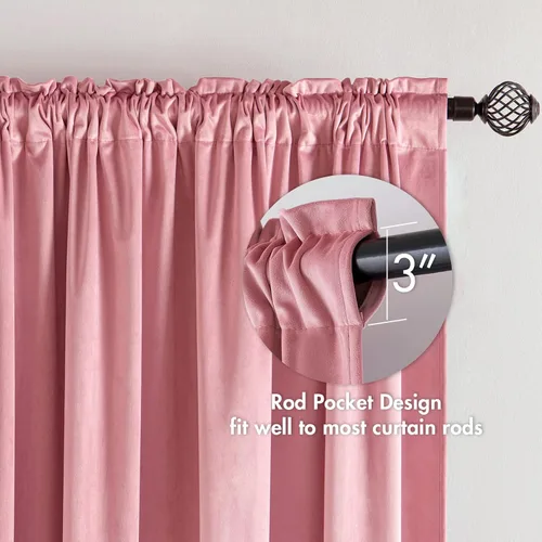 Vista 3 de MIULEE Cortinas opacas de terciopelo rosa rubor con aislamiento térmico para dormitorio, sala de estar, oscurecimiento de 84 pulgadas de largo