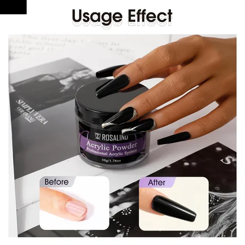 Vista 5 de Rosalind Polvo de uñas acrílico negro 50 g/1.76 oz – Polímero de cristal negro polvo de uñas para extensión acrílica, no necesita lámpara