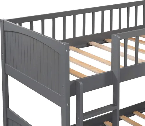 Vista 7 de Harper & Bright Designs Literas triples en forma de L, cama de tamaño individual con una cama alta adjunta, litera de madera con dos cajones de Gris