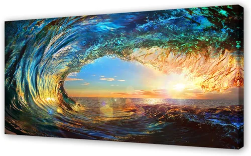 Vista 11 de Cao Gen Decor Art S06950 - Lienzo decorativo para pared, diseño de luna, mar, océano, paisaje, 1 panel, luna llena en nube, cuadros estirados