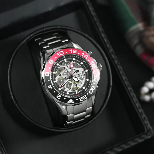 Vista 5 de TSAR BOMBA Relojes mecánicos automáticos híbridos GMT de lujo para hombres, 656.2 ft, impermeable, esqueleto japonés, movimiento de carga