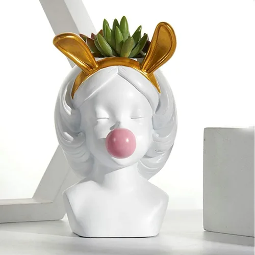 Vista 7 de Pequeño florero de resina nórdica linda chica chicle estatua figura suculenta planta maceta moderna decoración del hogar soporte para bolígrafo