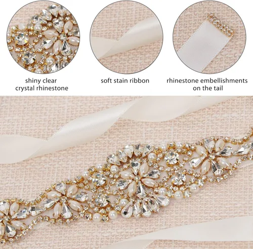 Vista 2 de Tendaisy - Cinturón para dama de honor con perlas de diamantes de imitación
