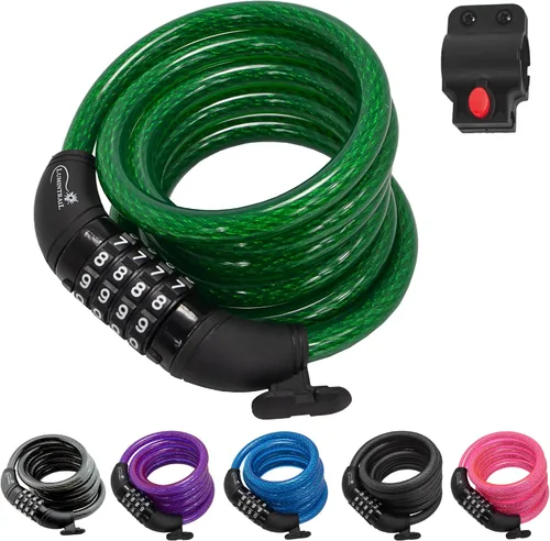 Vista 8 de Lumintrail Combinación de cable de bloqueo de bicicleta para accesorios de bicicleta, cerraduras de bicicleta de 10 pies, resistentes, antirrobo