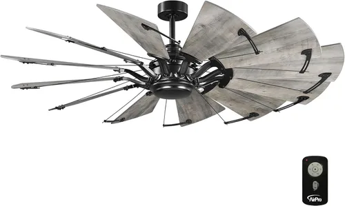 Vista 17 de Springer Collection - Ventilador de techo de molino de viento con motor CC de 12 aspas, 52 pulgadas, níquel antiguo