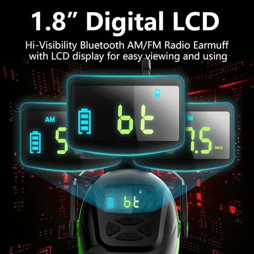 Vista 3 de Bluetooth 6.0 AM/FM Hearing Protection, Radio Headphones with Digital Display, 30 SNR Noise Reduction Safety Earmuffs with Rechargeable 2000 mAh