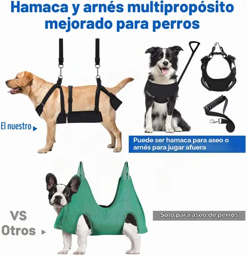 Vista 2 de Hamaca de aseo para perros 2 en 1 con correa multifunción, arnés sin tirones, bucle ajustable y ganchos de acero inoxidable, para gatos y perros