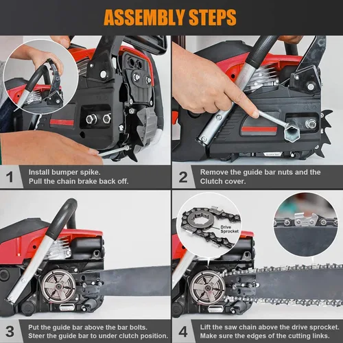 Vista 6 de cdar Motosierra a gas, potente motosierra ergonómica inalámbrica de mano de 20 pulgadas, 58 cc, 13000 r/min, herramienta de corte de madera