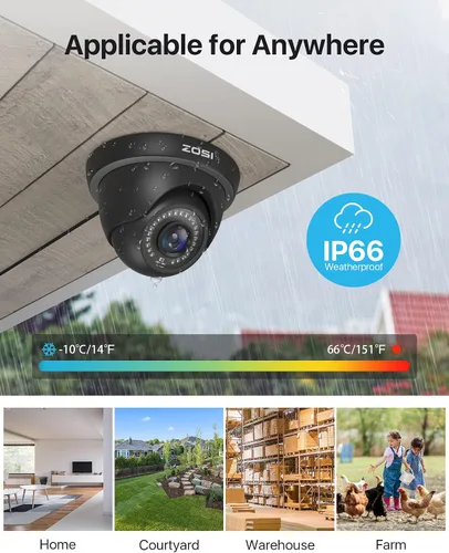 Vista 5 de ZOSI 2.0MP HD 1080p 1920TVL cámara de seguridad, 4 en 1 HD TVI/CVI/AHD/CVBS cámara CCTV, visión nocturna de 80 pies, interior al aire libre, carcasa