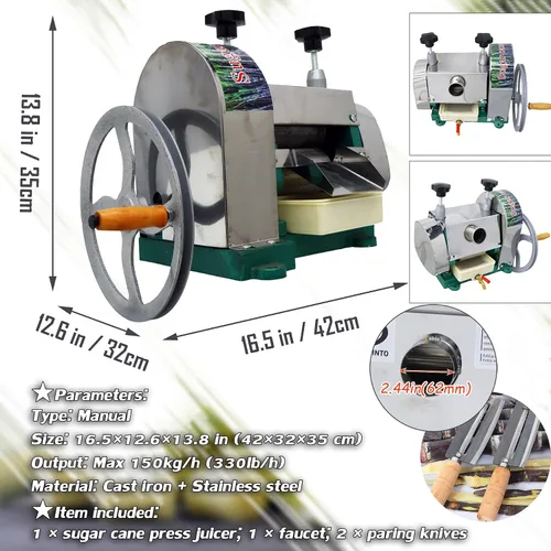 Vista 2 de INTSUPERMAI Exprimidor manual de caña de azúcar, máquina extractor de prensa comercial de caña de azúcar, exprimidor con salida de 110-330lb/h 2