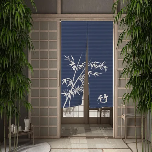 Vista 5 de Cortina de Puerta de Pintura Tradicional China, Bambú Azul, Noren Japonés Partición de Dormitorio Divisor de Cocina Decoración de Puerta de Baño