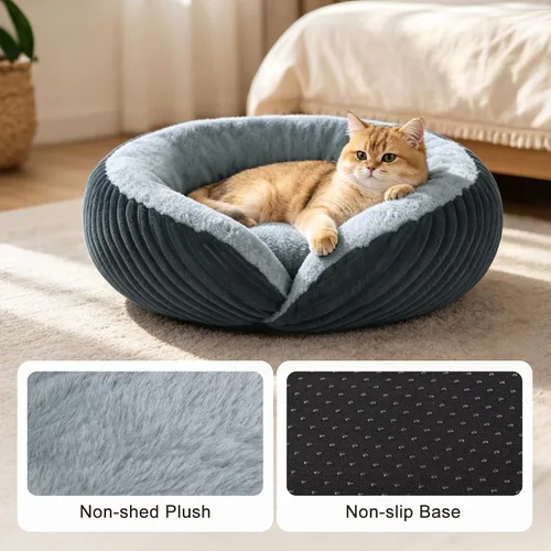 Vista 6 de Tovve Cama para gatos en interiores, sofá cama redonda lavable para gatitos Gris
