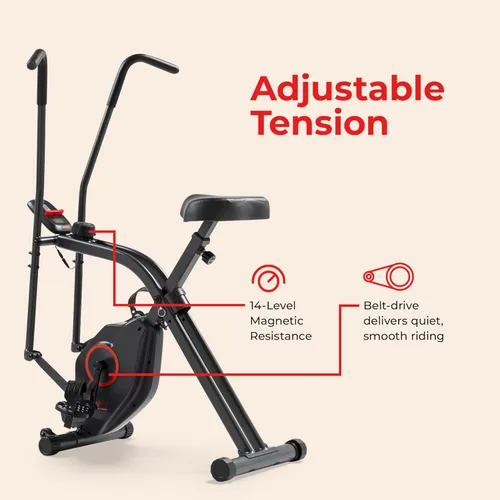 Vista 4 de Sunny Health & Fitness Smart Folding X-Bike, Portable Compact Exercise Bike for Indoor Cycling Workout, Home Cardio Training Machine, Free SunnyFit