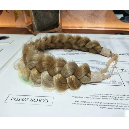 Vista 3 de Diadema trenzada sintética clásica de cabello con hebras anchas para boda, trenzas esponjosas desordenadas, banda para peluca, accesorio de belleza