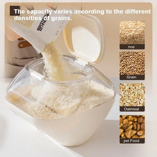 Vista 7 de Dispensadores de cereales Recipiente de arroz Dispensador de contenedores de cereales con tapa de almacenamiento sellado, contenedor de alimentos