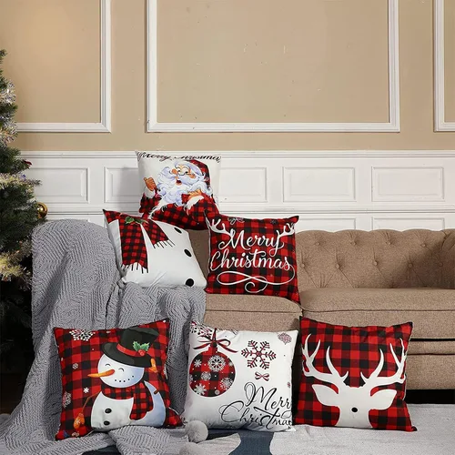 Vista 2 de Tatuo 6 fundas de almohada navideñas de 18 x 18 pulgadas, fundas de almohada a cuadros de búfalo, fundas de almohada navideñas, fundas de almohada