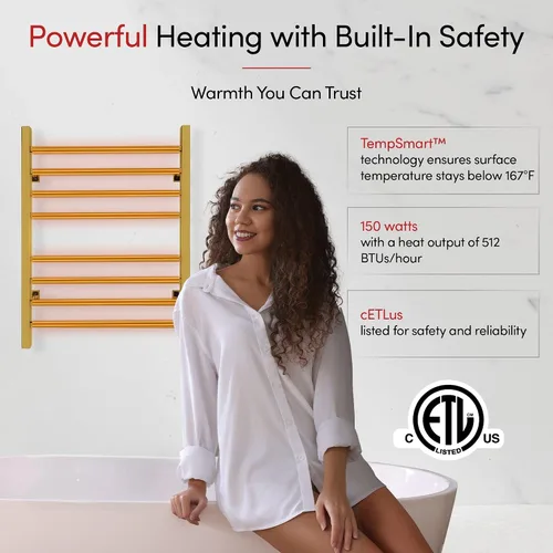Vista 10 de WarmlyYours Toallero térmico para baño, calentador eléctrico de toallas y secadora de oro pulido, montado en la pared, enchufe o cableado de 120 V