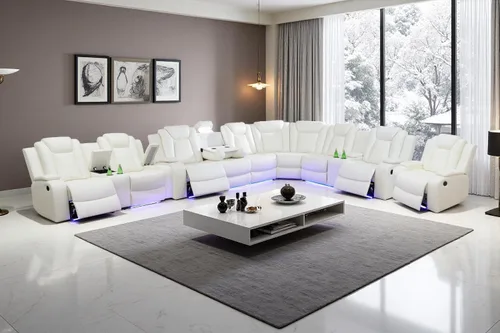 Vista 8 de A Ainehome Juego de sofá modular reclinable eléctrico con luz LED, sofás seccionales de cuero, juegos de muebles de sala de estar, juegos de sofá