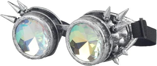 Vista 2 de FUT Gafas Steampunk con pinchos arcoíris ABS, lentes de caleidoscopio rave, soldadura cibernética, gótico, cosplay, vintage