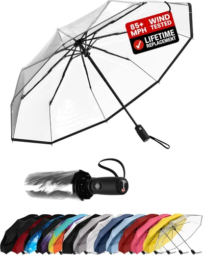Vista 100 de REPEL Windproof Travel Umbrella - Compact & Withstands Winds up to 85MPH , Strongest Premium Auto Folding Umbrella for Rain and Sun - Durable, Light