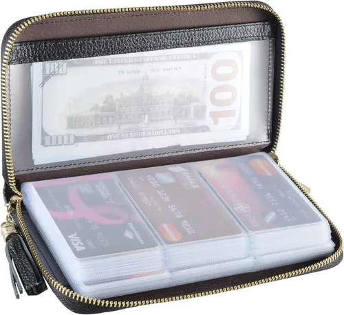 Vista 20 de Easyoulife - Billetera con cierre de mujer, tarjetero de cuero, cartera con cremallera, bloqueo RFID rosado (Bean Pink)